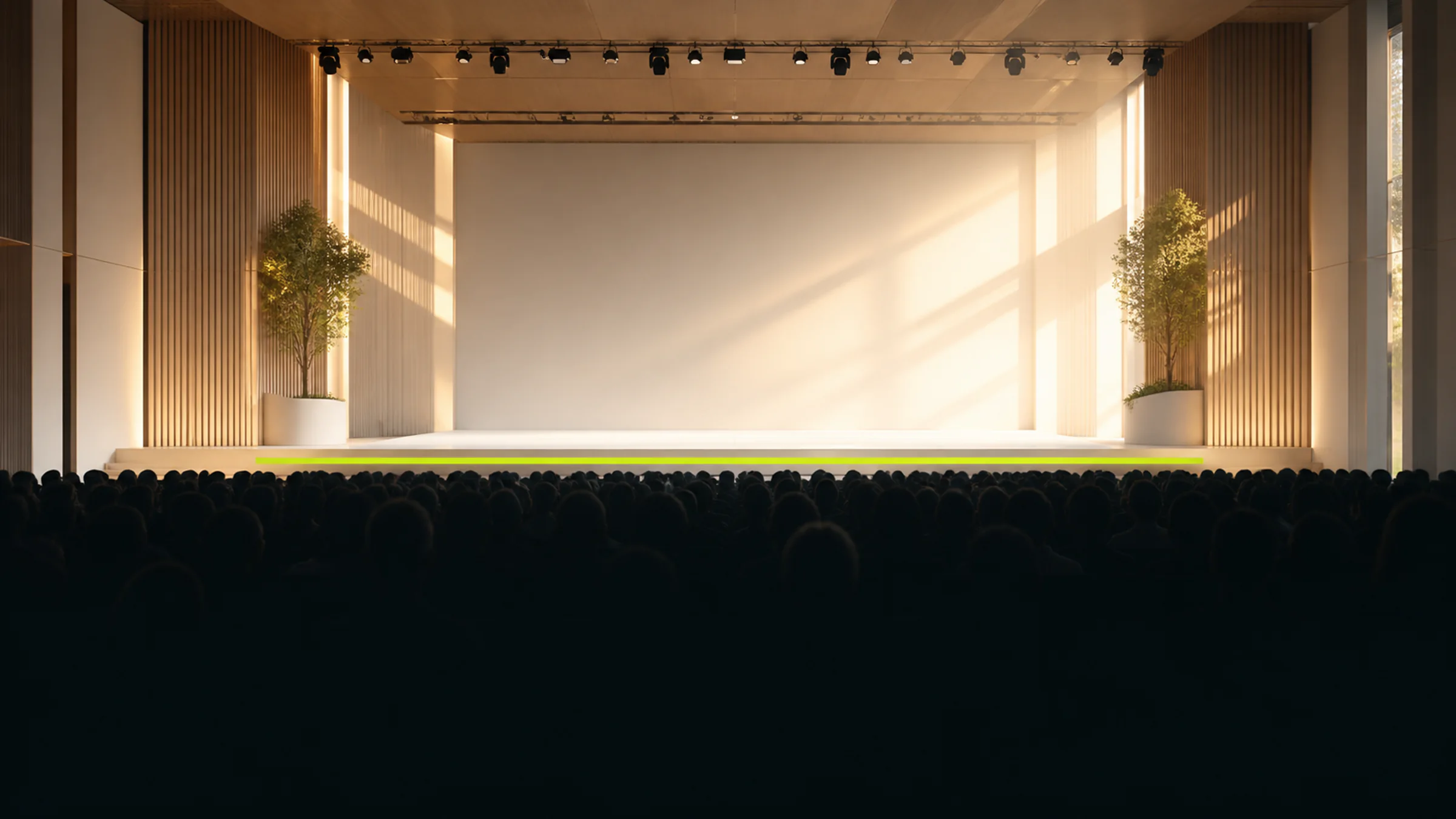 STAGE — Live sessions that end in a booking, not applause. Every talk carries the pavilion it came from.